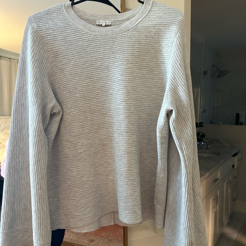 Transitional Spring Gray Wide Sleeve Sweater with open back